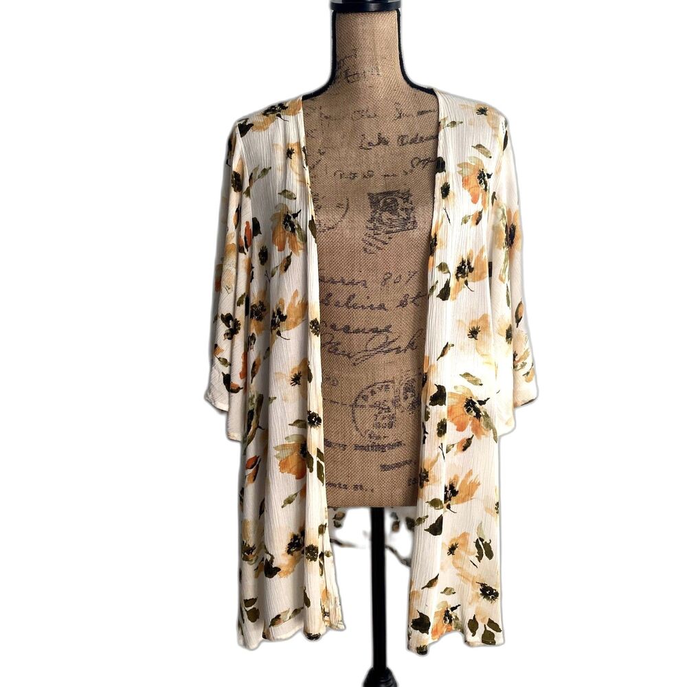 ANDREE BY UNIT Floral Kimono Jacket - Cream and Yellow